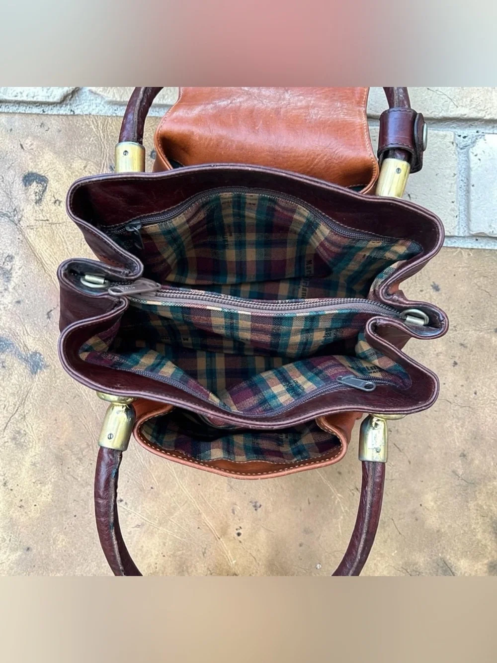 Marino Orlandi Two-Tone Tan & Dark Brown Leather Satchel
